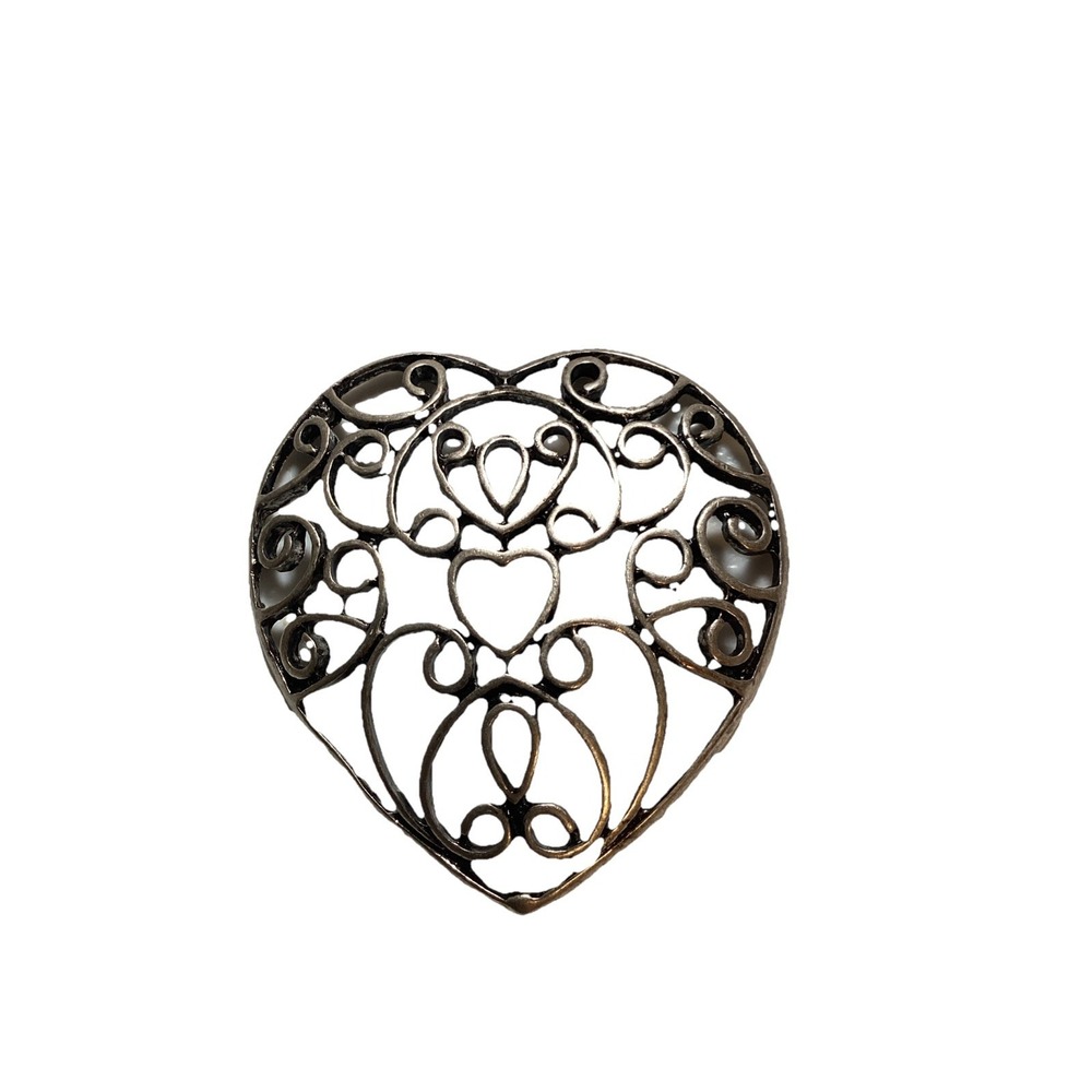 Vintage Heart‎ Filigree Pewter Pendant 1 Inch